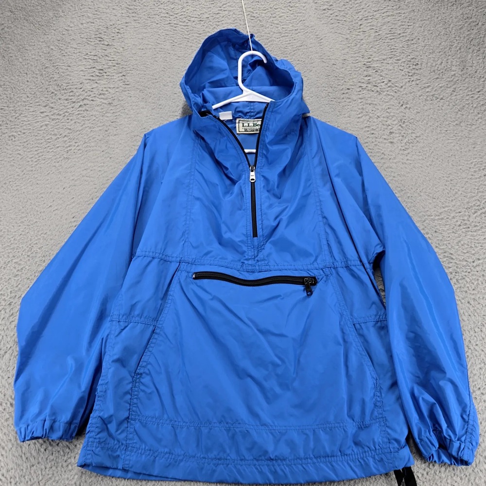 LL Bean Freeport Maine Anorak Jacket Men Medium Blue Hooded Pullover Windbreaker